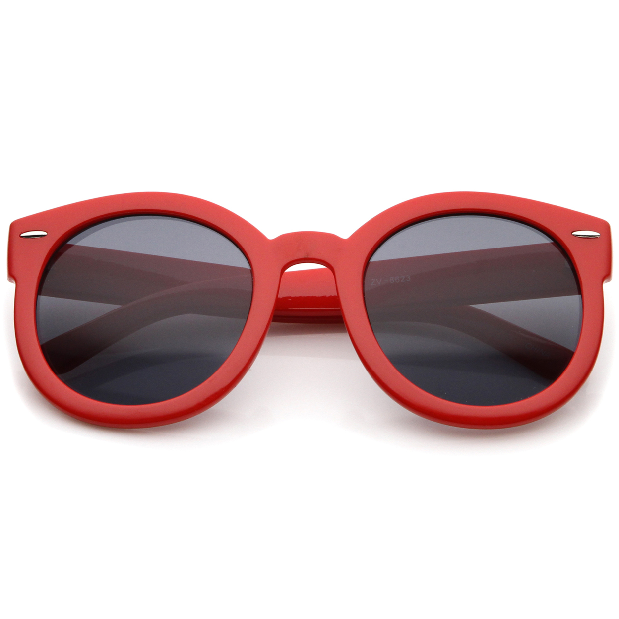 Women's Retro Oversize Horn Rimmed P3 Round Sunglasses 52mm - Red / Smoke