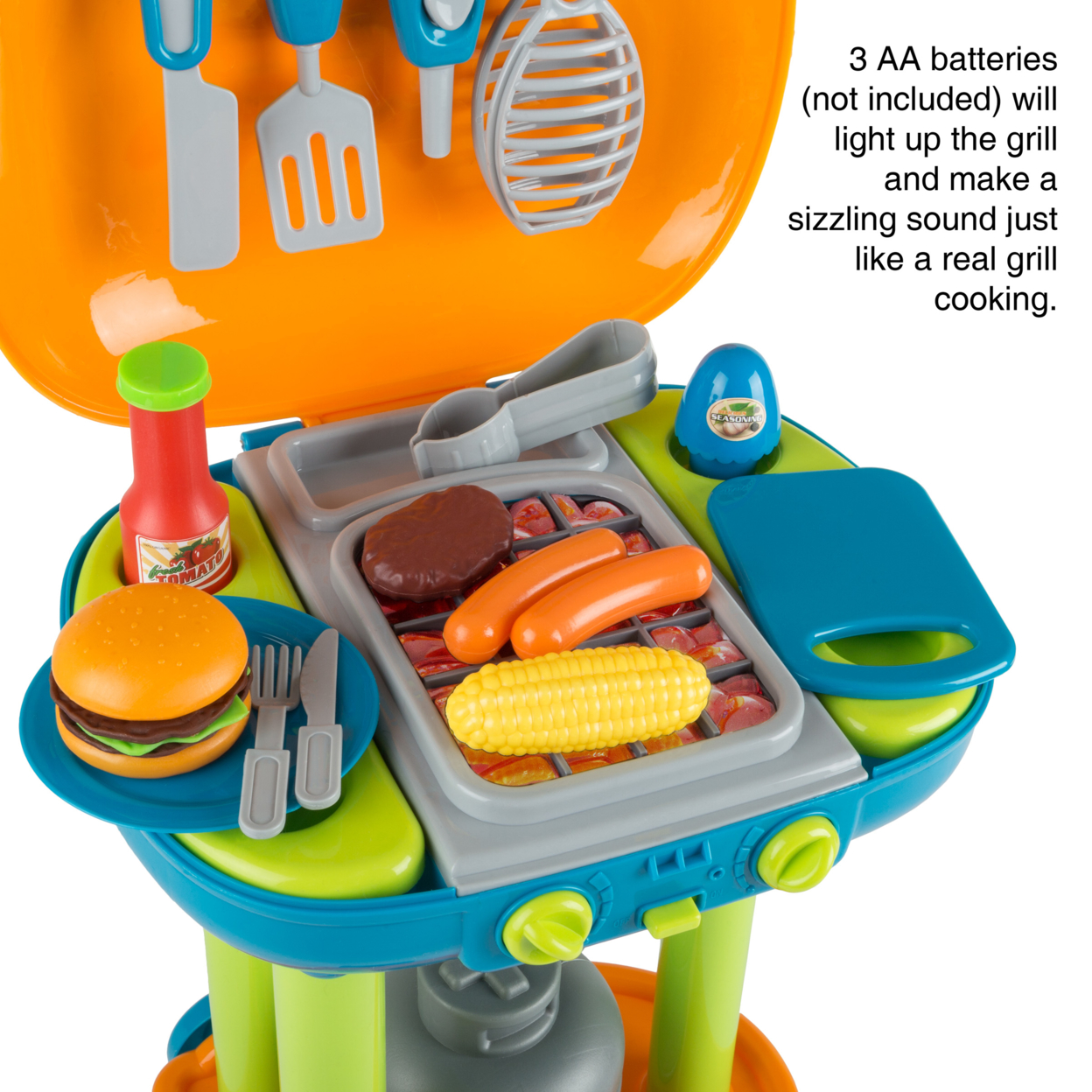 Pretend Play BBQ Grill Kids Dinner Playset With Sounds Lights Food Utensils