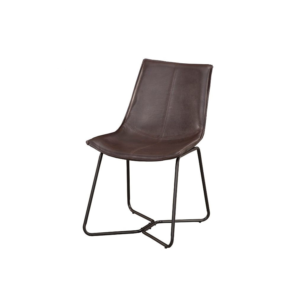 Bonded Leather Side Chairs With Metal Legs Set Of 2 Dark Brown- Saltoro Sherpi