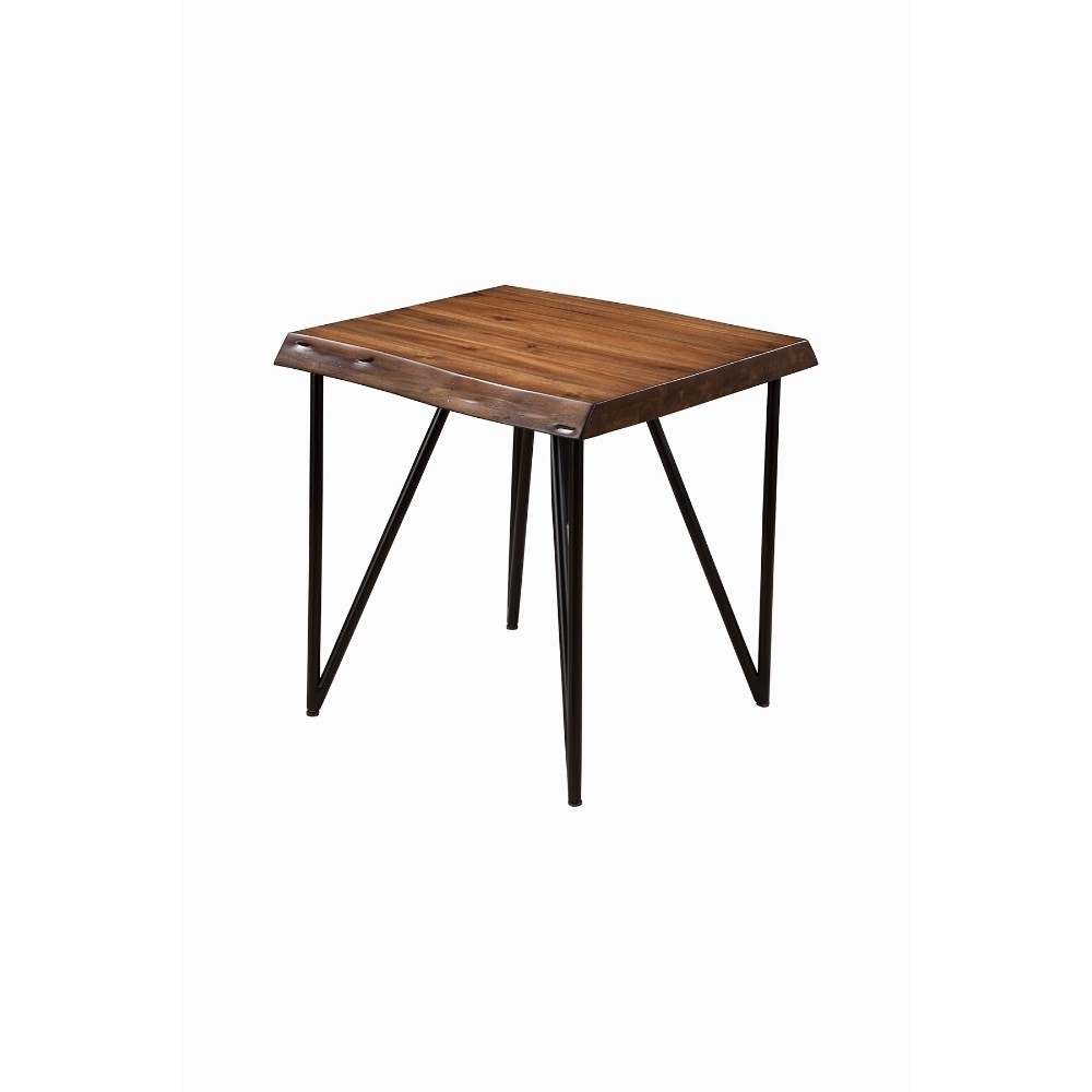 Solid Acacia Wood End Lamp Table With Metal Legs Brown- Saltoro Sherpi