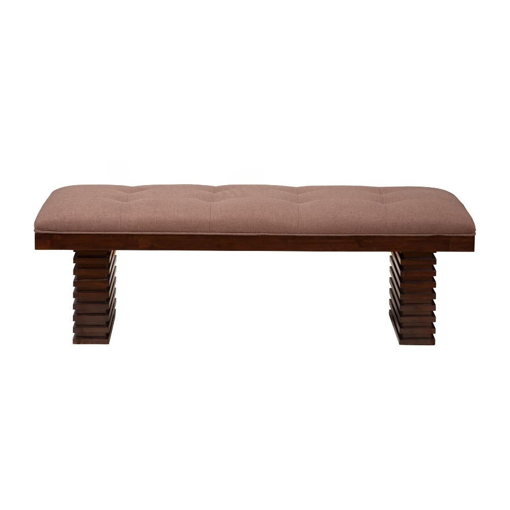 Wooden Dining Bench With Tufted Upholstery Brown- Saltoro Sherpi