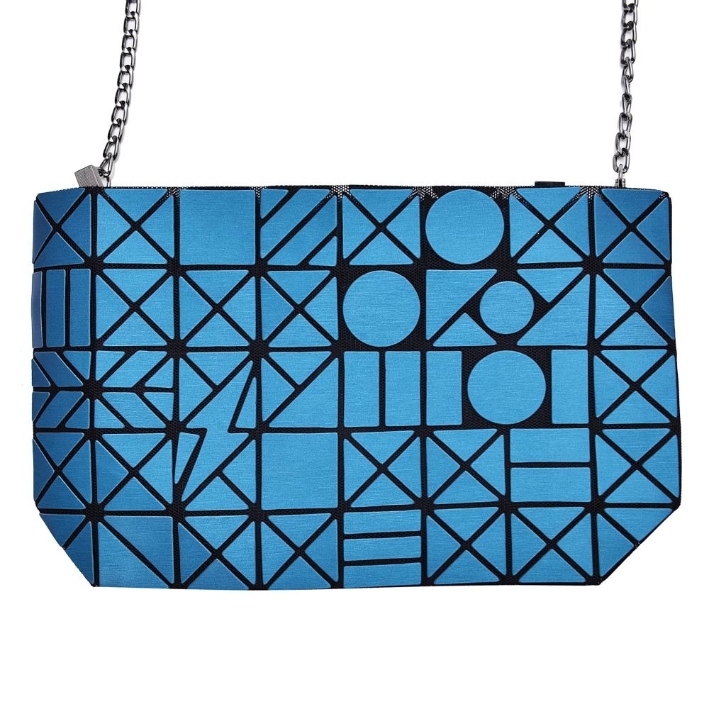 Blue Shoulder Handbag With Metal Chain & Stylish Geometric Design - Crossbody Messenger Bag Purse For Casual & Formal Use