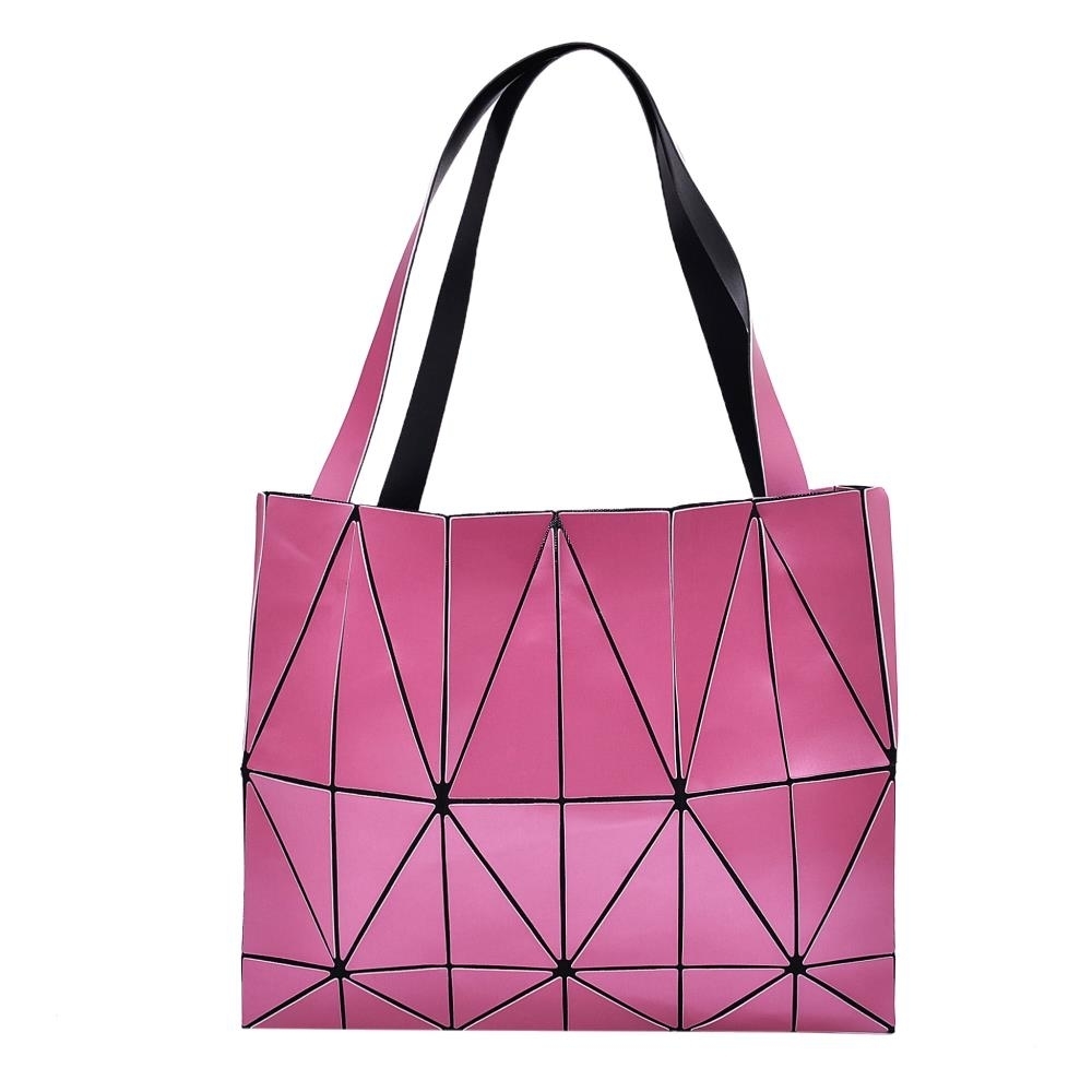 Pink Diamond Lattice Handbag For Women - Gloss Convertible Shoulder Tote Bag With Adjustable Handles - PU