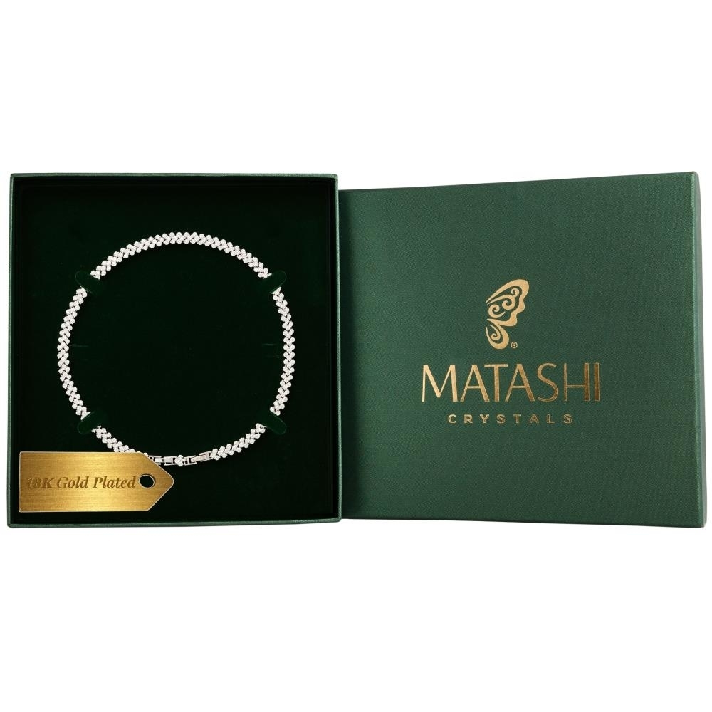 Rose Gold And Chrome Plated Silver Rose Flower W/ Clear And Golden Teak Crystals And 16 Rhodium Plated Necklace By Matashi