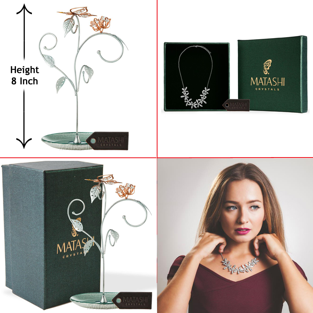 Rose Gold And Chrome Plated Jewelry Stand With Rhodium Plated Necklace