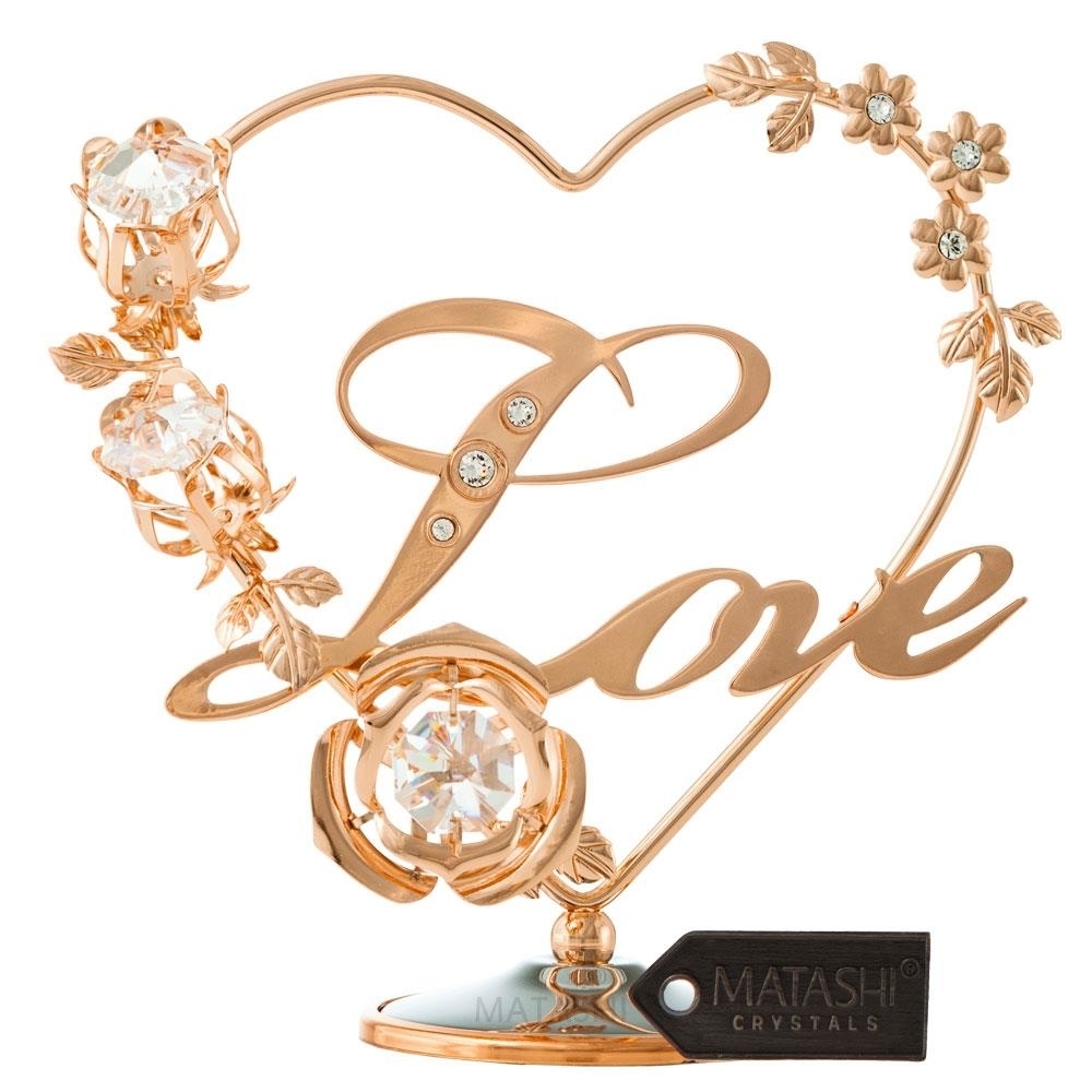 Rose Gold Plated Love Table Top Ornament W/ Matashi Clear Crystals Miniature Keepsake Or Decoration