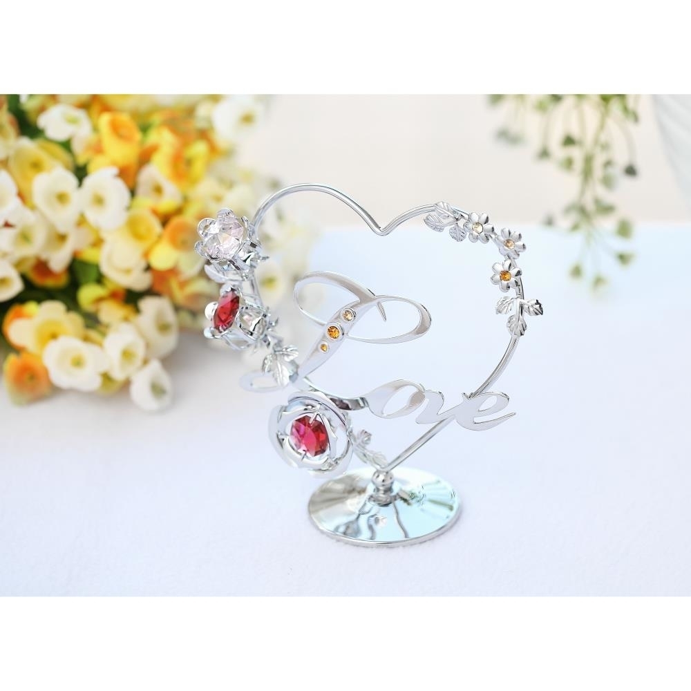 Chrome Plated Silver Love Table Top Ornament W/ Matashi Red/Pink Crystals Wedding Anniversary Birthday Ornamental Decor