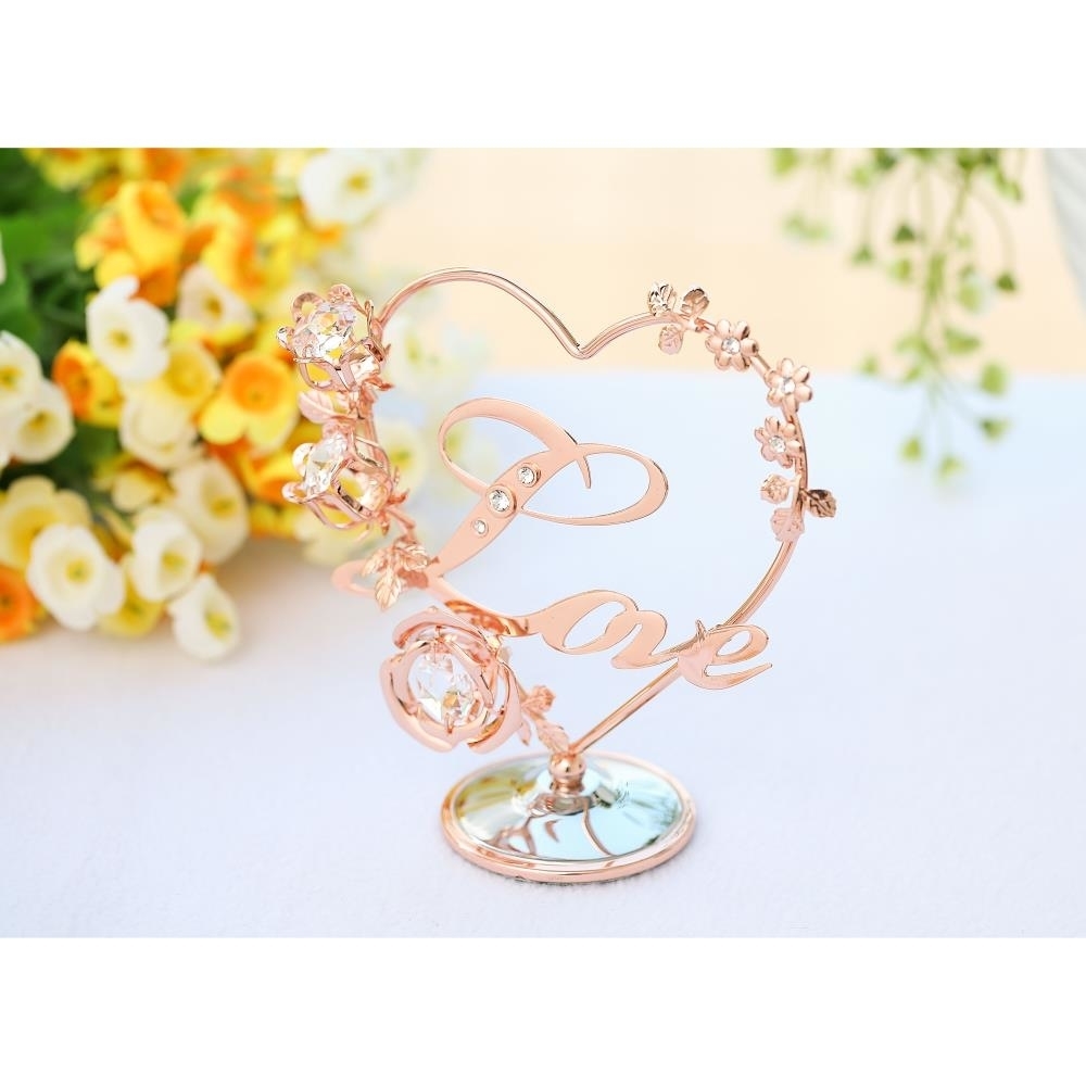 Rose Gold Plated Love Table Top Ornament W/ Matashi Clear Crystals Miniature Keepsake Or Decoration