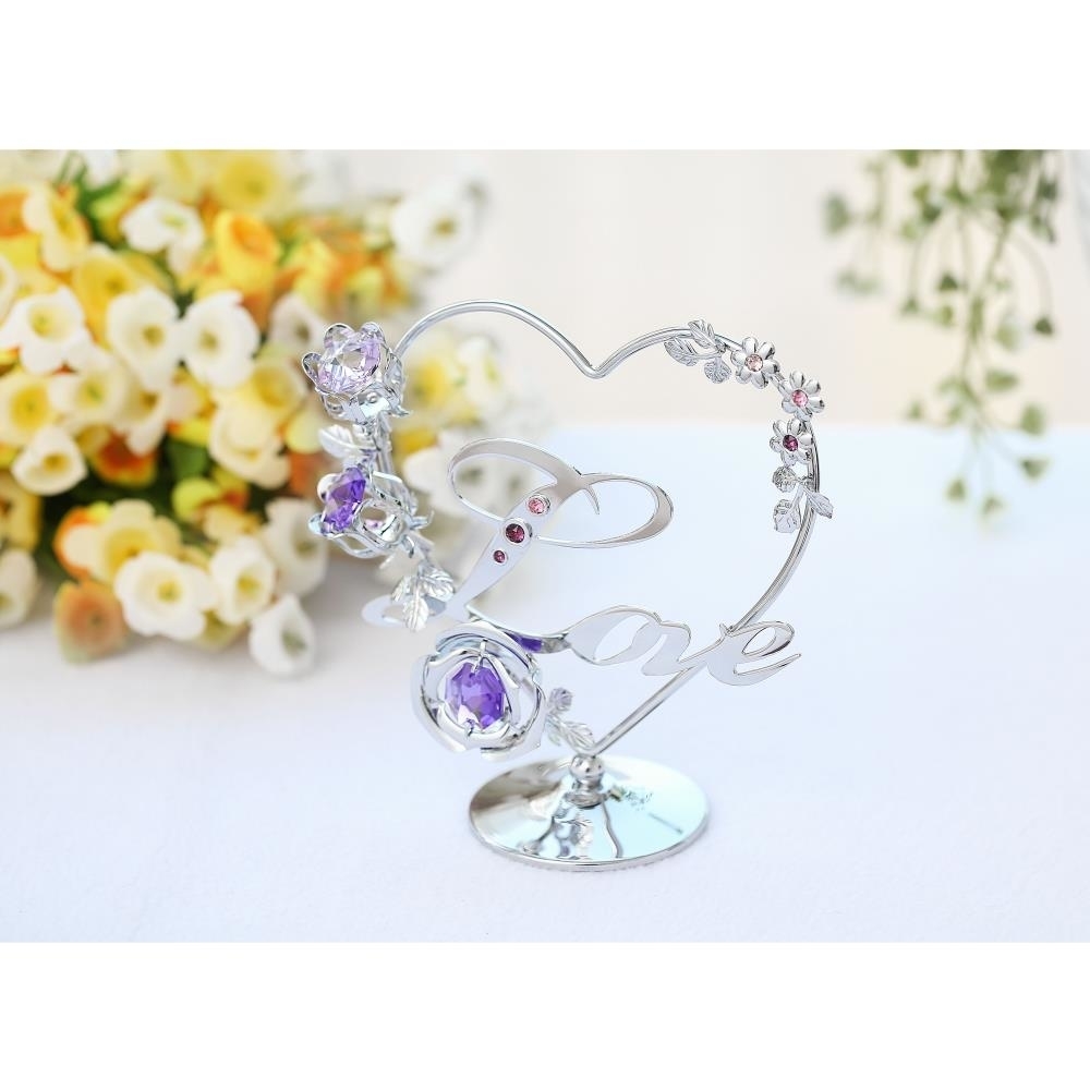 Chrome Plated Silver Love Table Top Ornament W/ Matashi Purple And Lavender Crystals Wedding Anniversary Birthday Ornamental Decor