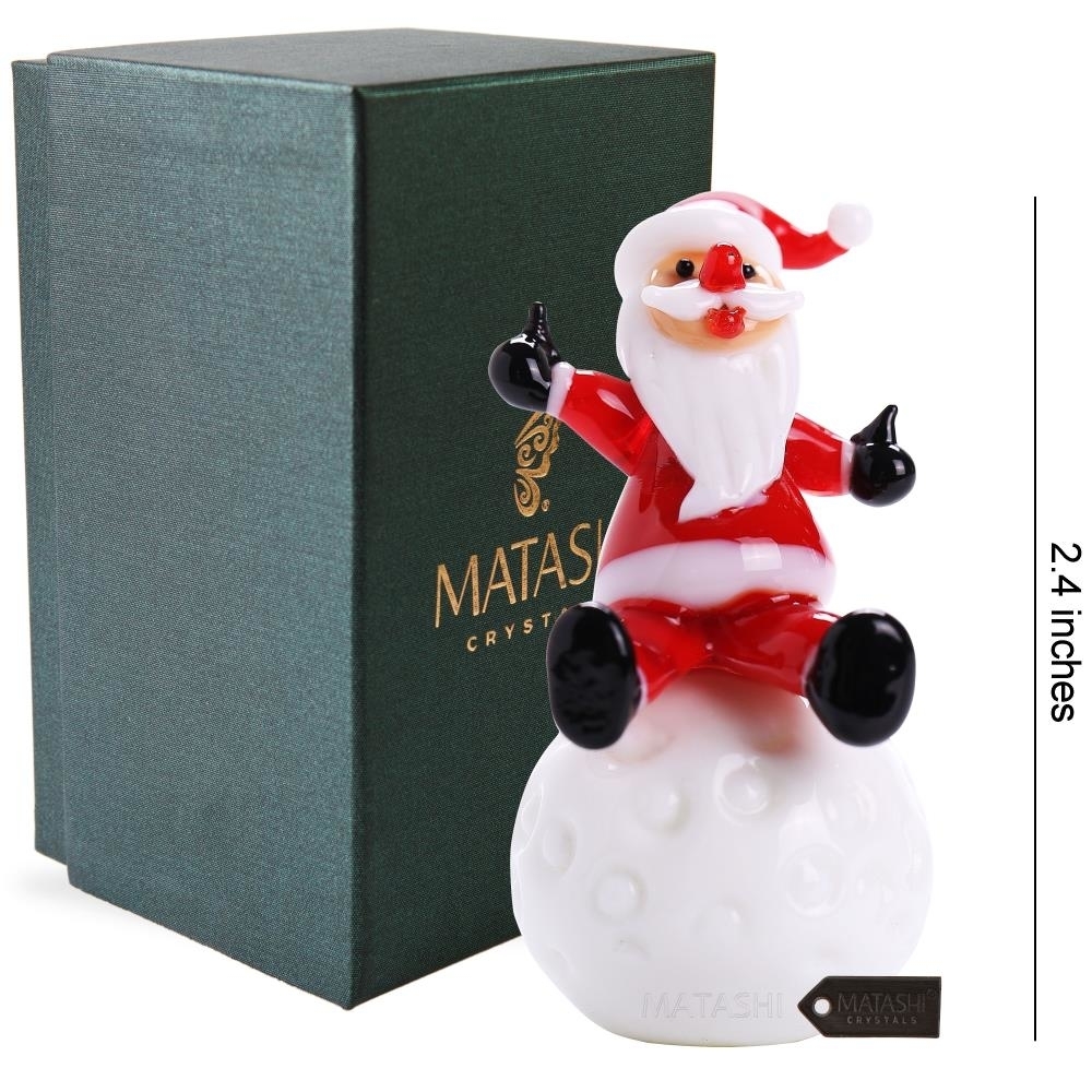 Murano Christmas Winter Decorative Glass Santa On Snowball Figurine Christmas Gift And Ornament By Matashi