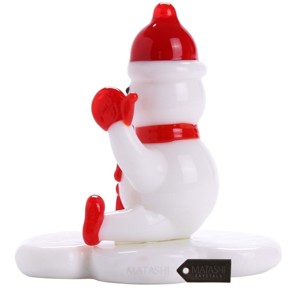 Murano Christmas Winter Decorative Glass Snowman Figurine Christmas Gift And Ornament By Matashi - Red
