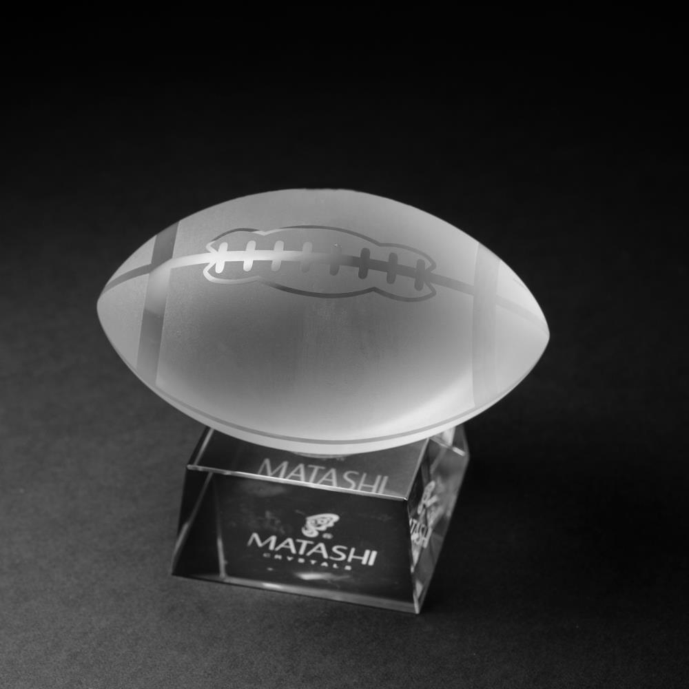 Crystal Paperweight With Etched Football Ornament And Trapezoid Base By Matashi