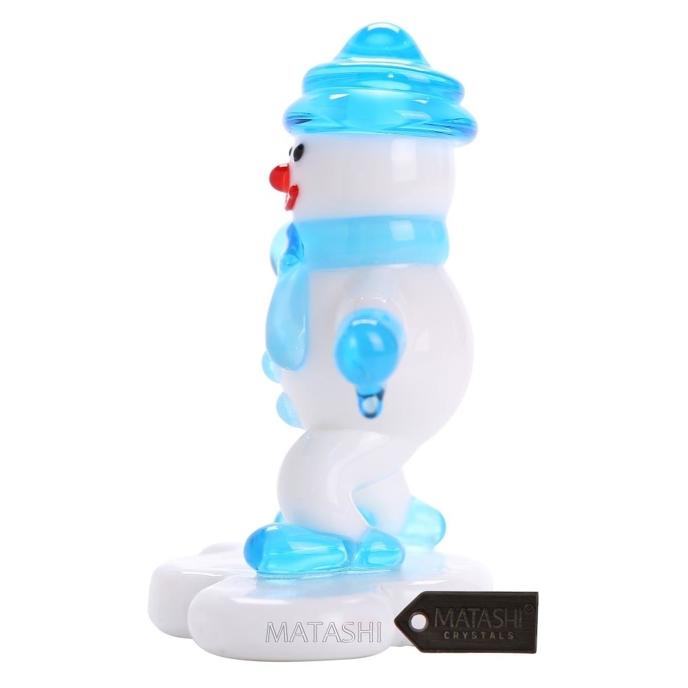 Murano Christmas Winter Decorative Glass Snowman Figurine Christmas Gift And Ornament By Matashi - Blue