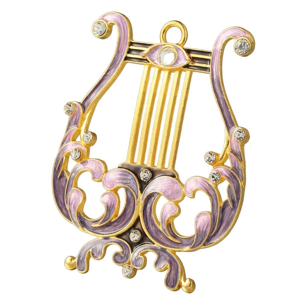 Traditional Ancient Harp Hanging Ornament (Pewter) Classic Wall Decor , Hand-Painted Purple Lavender And Gold