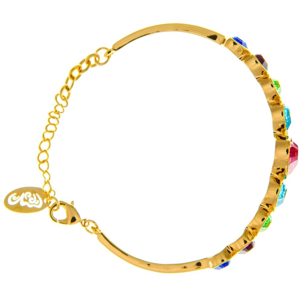 Champagne Gold Plated Bracelet With Heart Chain Design And High Quality Multi Colored Crystals By Matashi