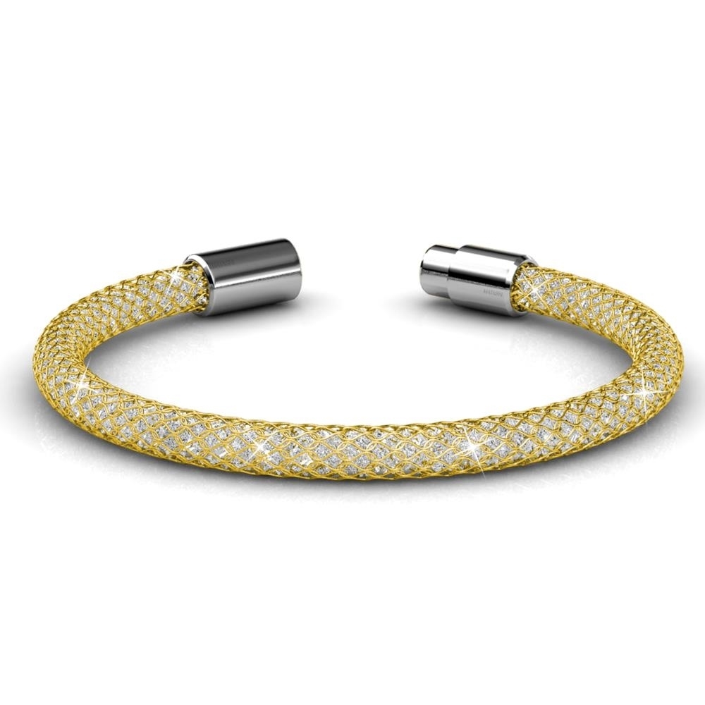 7 18K Gold Plated Mesh Bangle Bracelet With Magnetic Clasp And High Quality Crystals By Matashi