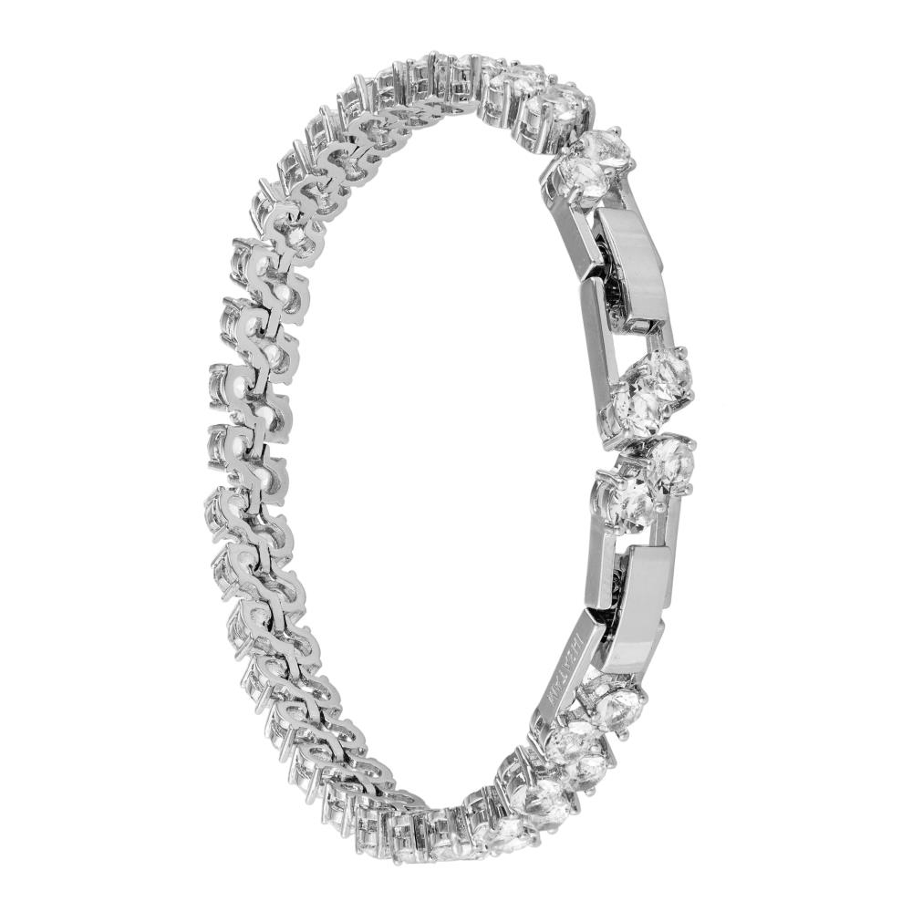 18K White Gold Plated Bracelet W/ Double Crystal Design With A Sturdy Elegant Clasp And High Quality Crystals All Around The Band By Matashi