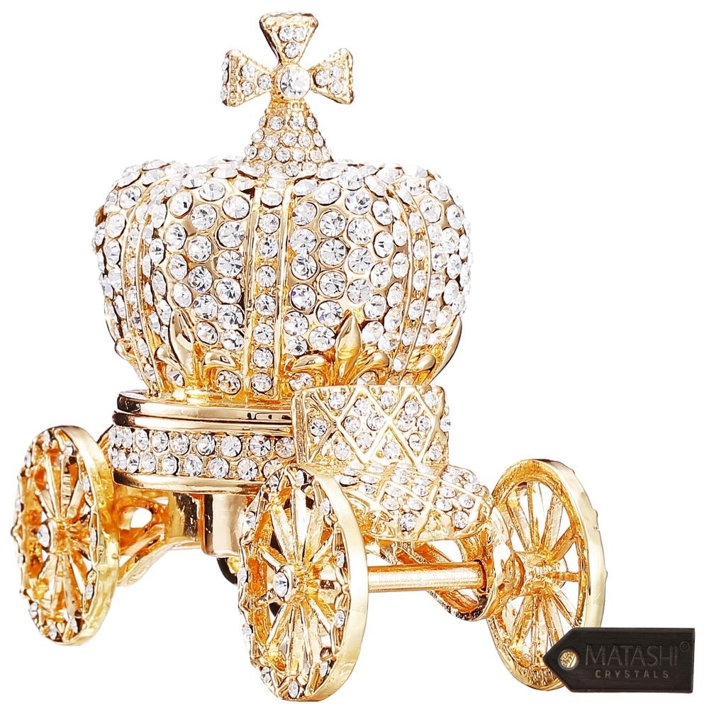 Hand Painted Royal Crown Carriage Ornament/Trinket Box Embellished With 24K Gold And High Quality Crystals By Matashi
