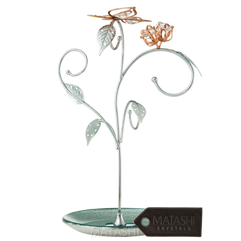 Rose Gold And Chrome Plated Jewelry Stand Floral And Butterfly Design Home Jewelry Display