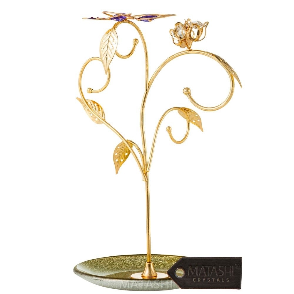 24k Gold Plated Jewelry Stand Elegant Floral And Butterfly Design Home Jewelry Display