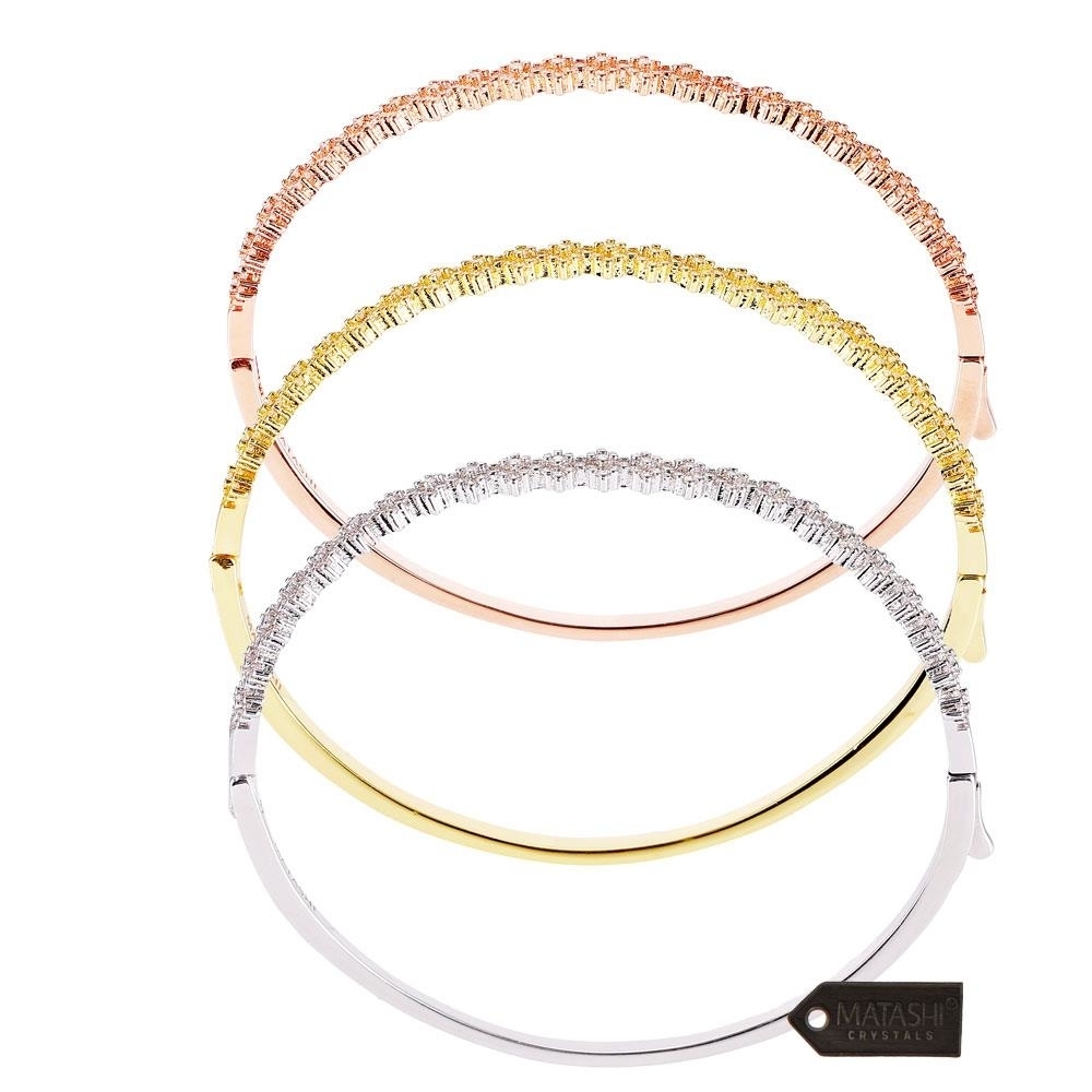 Rose Gold, Gold And White Gold-Plated Finish Bangle Bracelets For Women (3-Piece Set) Cubic Zirconium