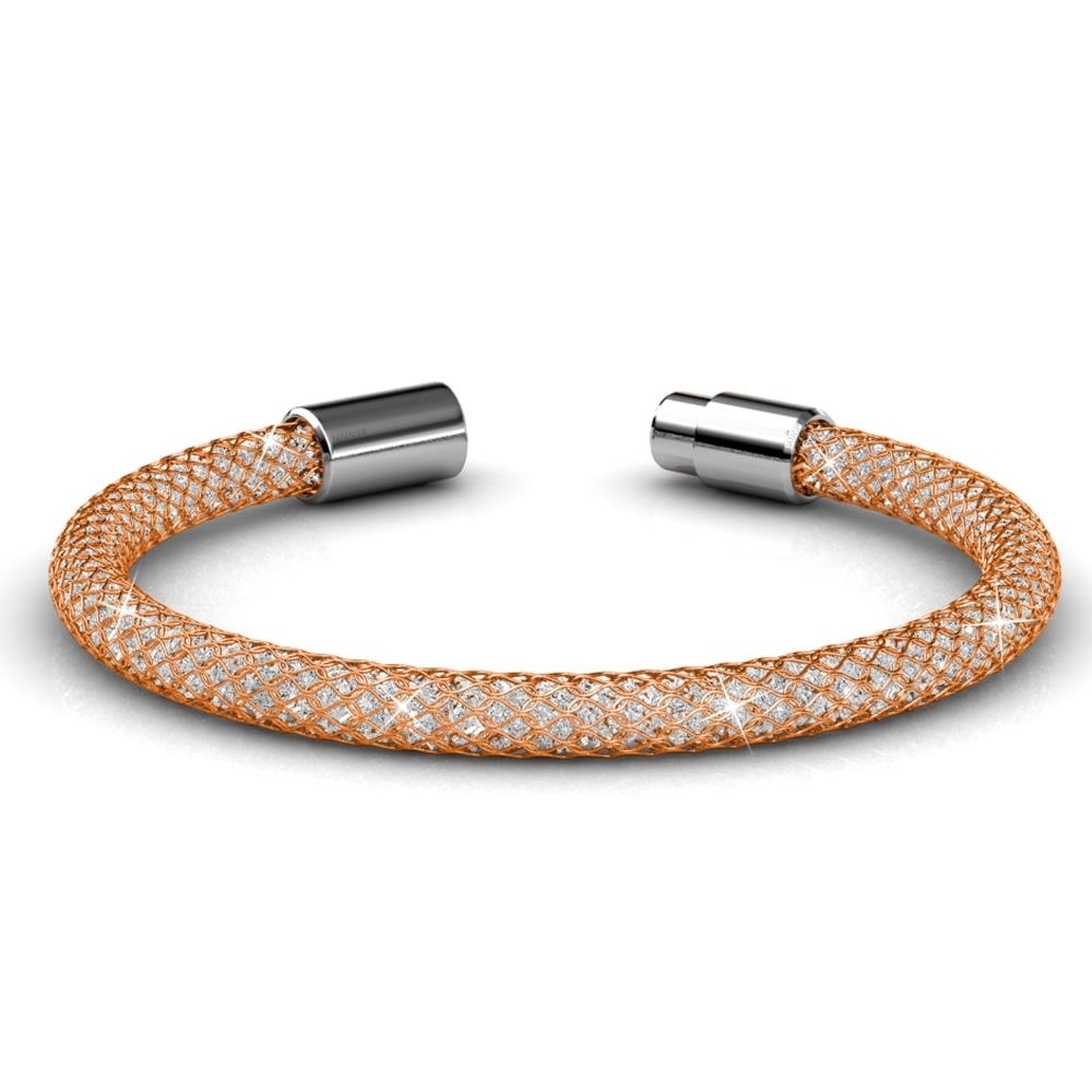 7.5 Rose Gold Plated Mesh Bangle Bracelet With Magnetic Clasp And High Quality Crystals By Matashi