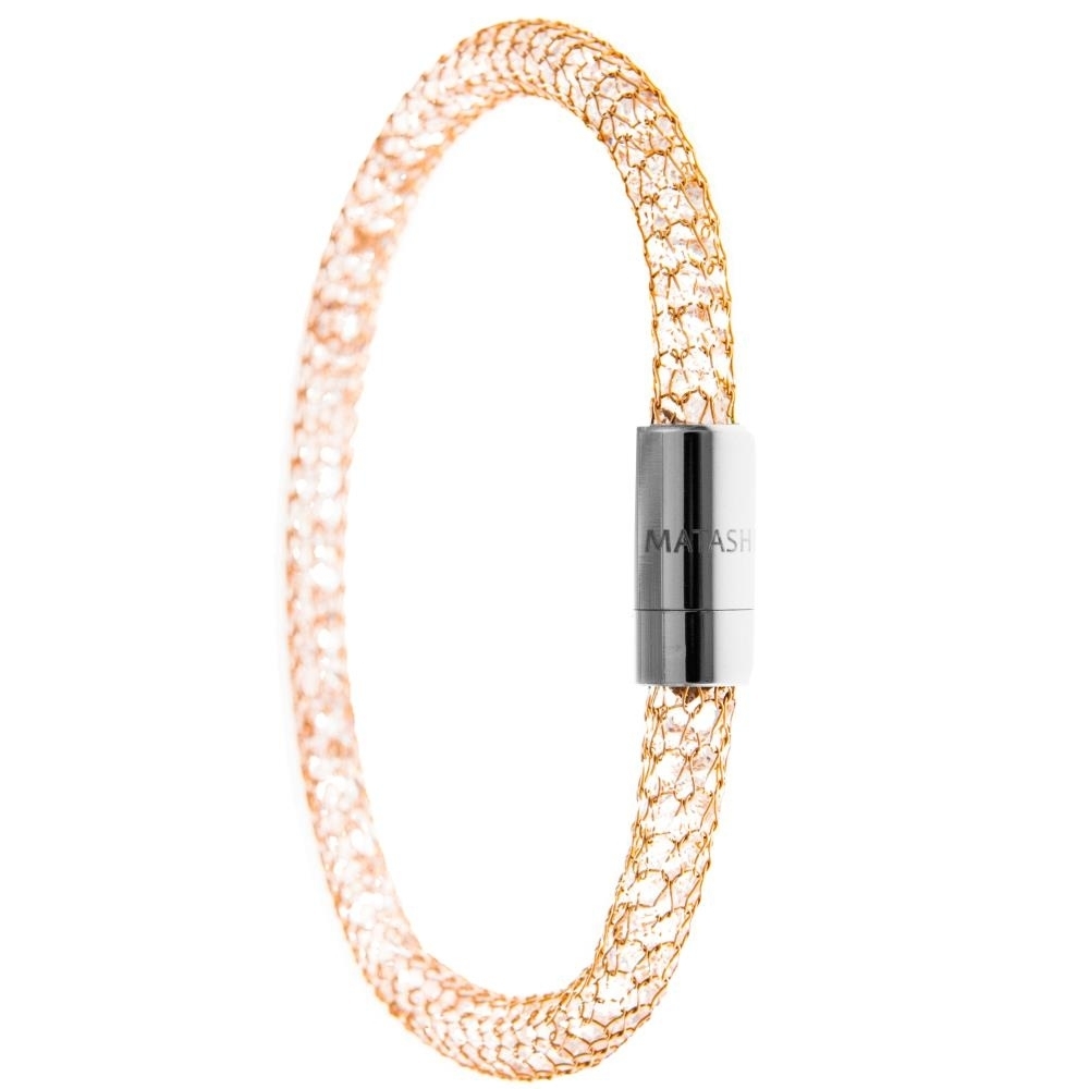 7.5 Rose Gold Plated Mesh Bangle Bracelet With Magnetic Clasp And High Quality Crystals By Matashi