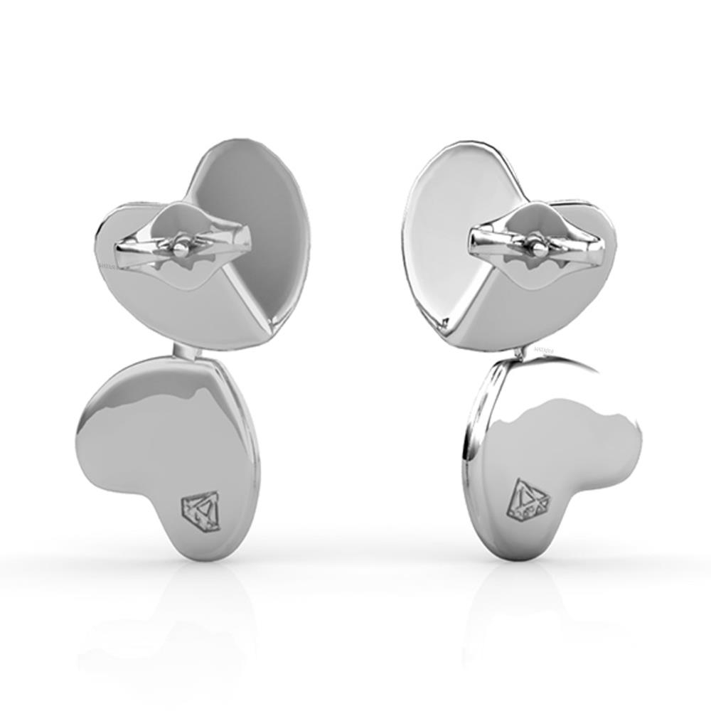 18K White Gold Plated Earrings With Reflecting Double Heart Design And Encrusted With High Quality Crystals By Matashi