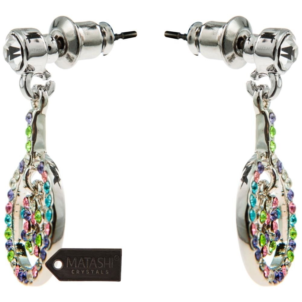 Rhodium Plated Earrings With Round 'Lucky Four Leaf Clover' Design And High Quality Multi Colored Crystals By Matashi