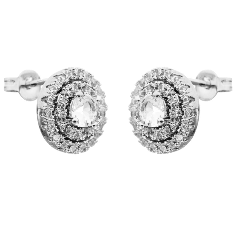 18K White Gold Plated Stud Earrings With 'Three Concentric Circles' Design And High Quality Crystals By Matashi