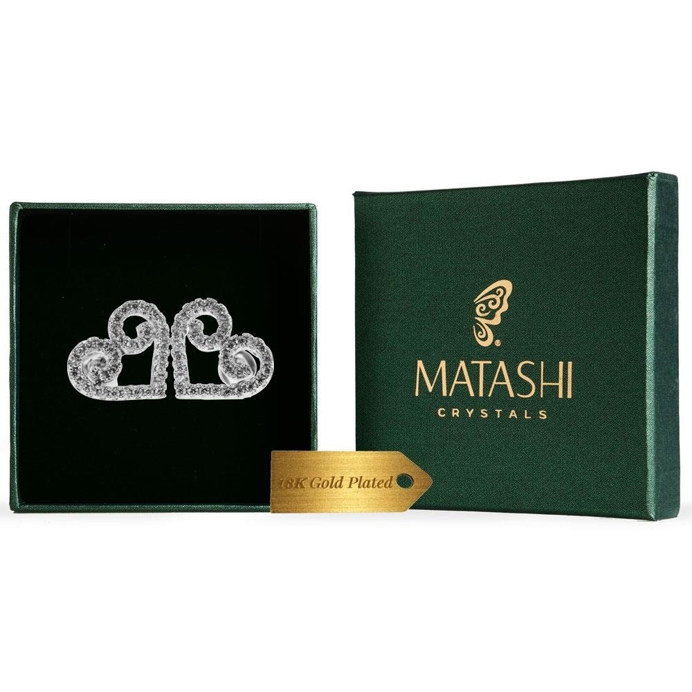 18K White Gold Plated Stud Earrings With 'Swirling Heart' Design And High Quality Crystals By Matashi