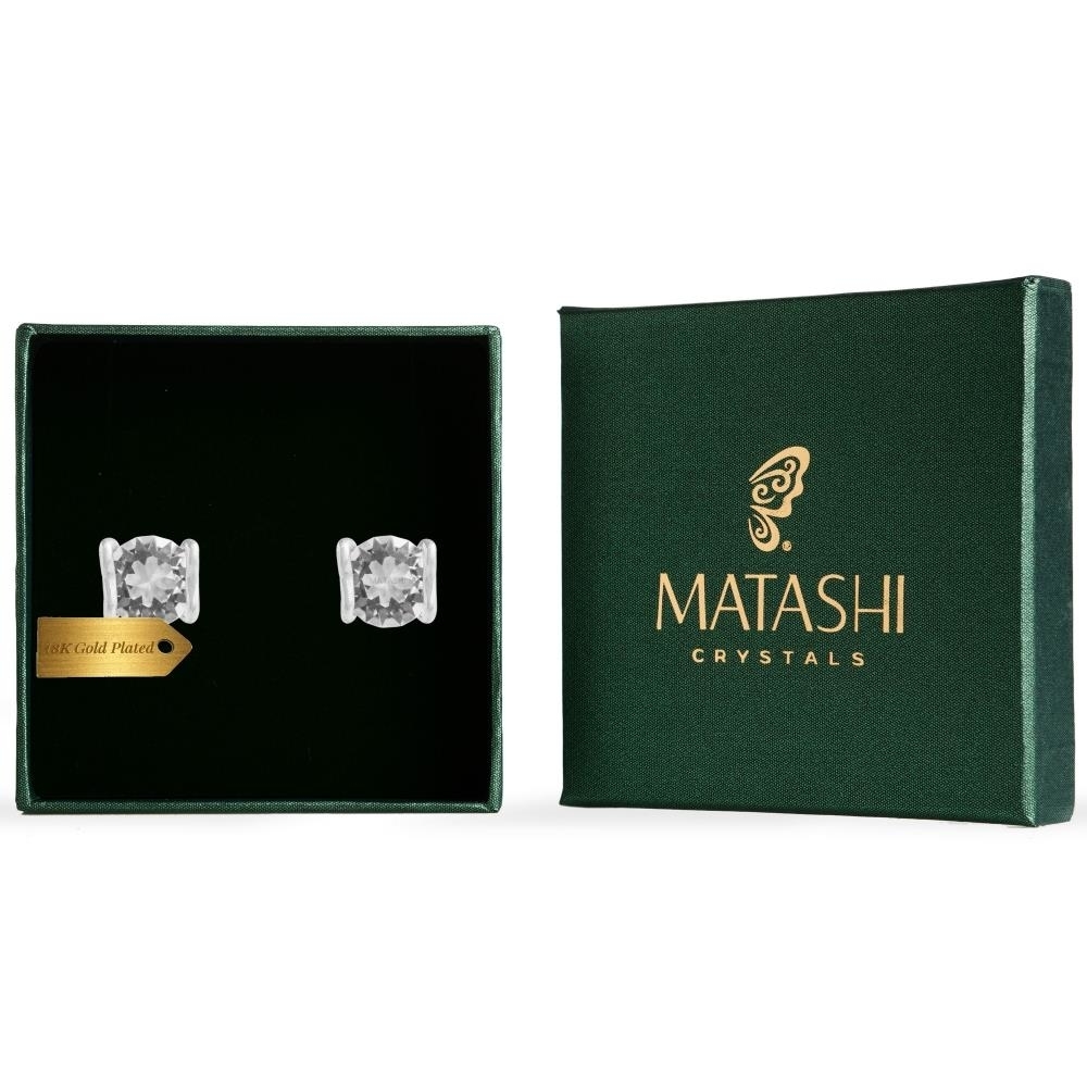 18K White Gold Plated Stud Earrings Set With 'Heart And Crystal' Design And High Quality Crystals By Matashi