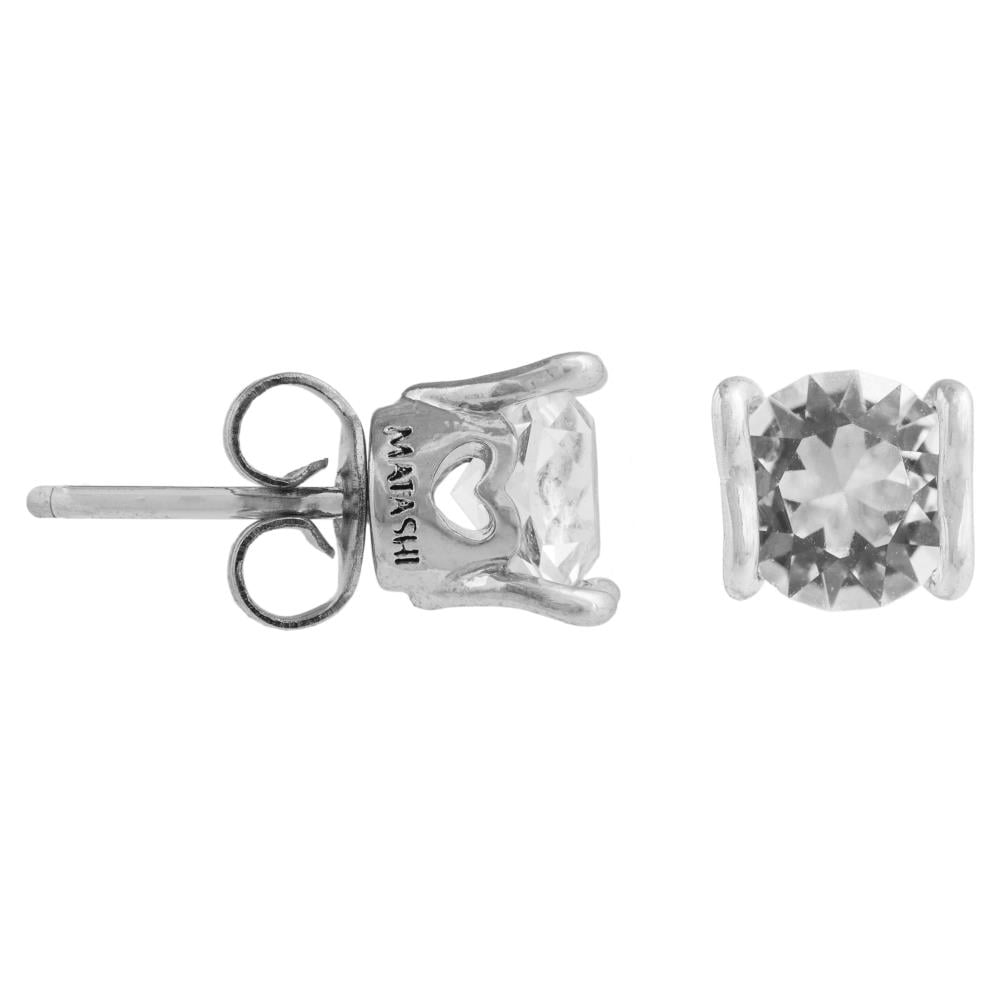 18K White Gold Plated Stud Earrings Set With 'Heart And Crystal' Design And High Quality Crystals By Matashi