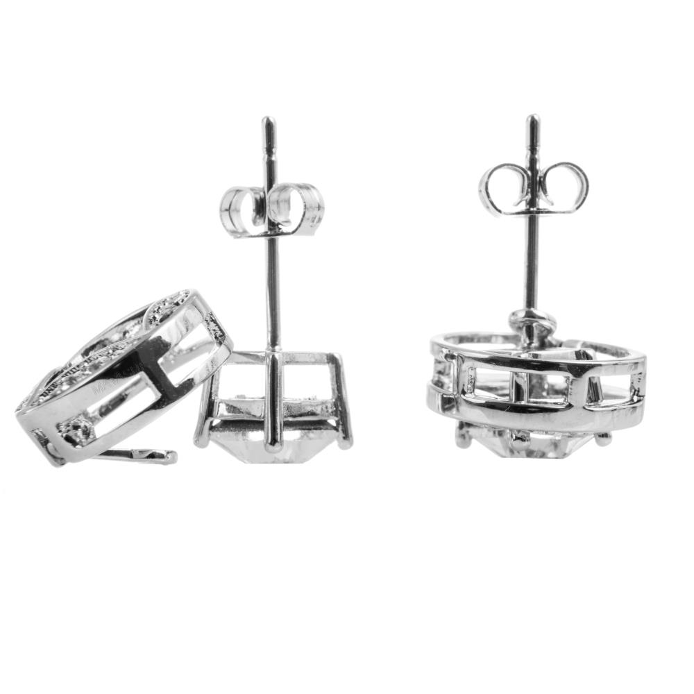 18K White Gold Plated 2-In-1 Interconnecting Stud Earrings Set With Circle Or Square Design And High Quality Crystals By Matashi