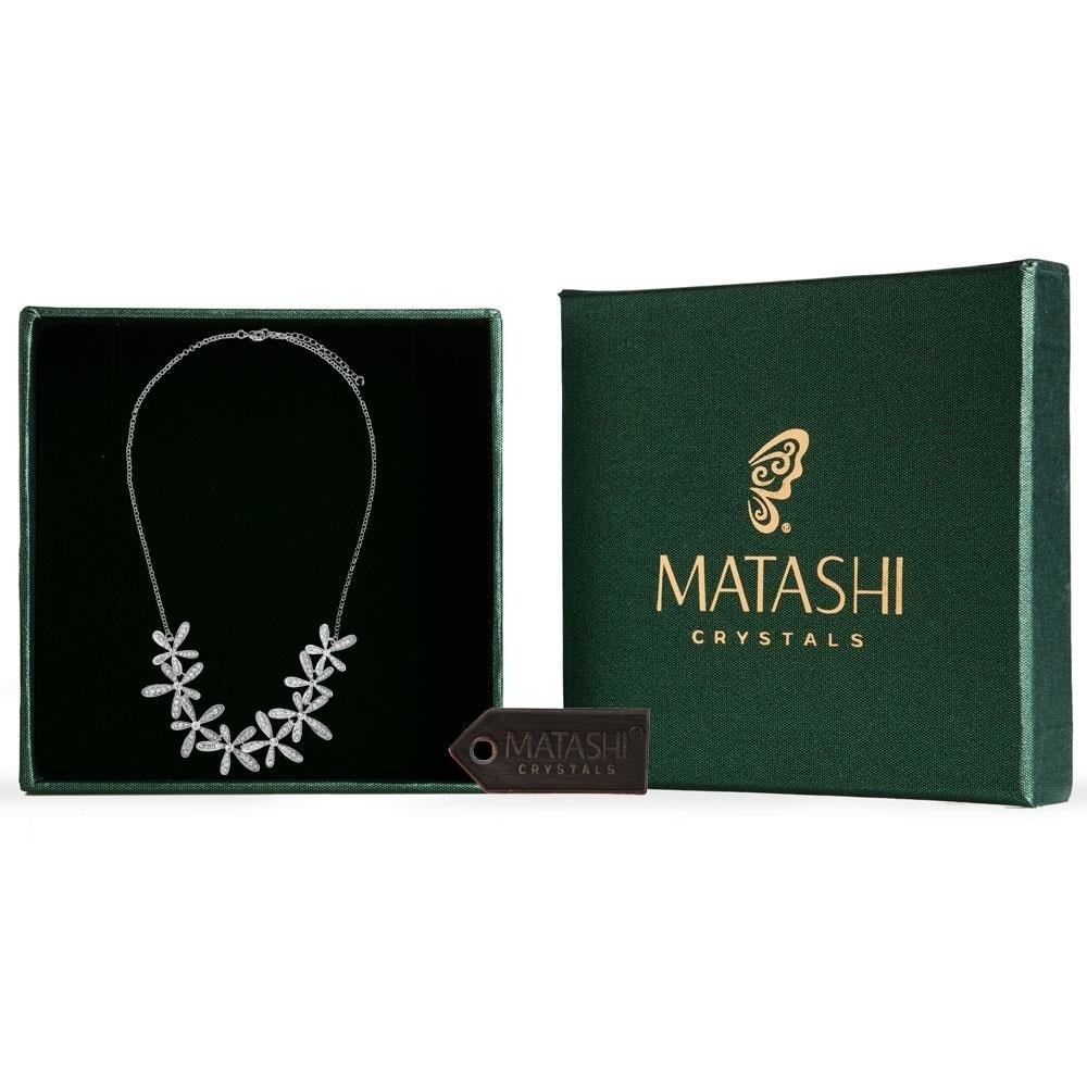 Rhodium Plated Necklace And With Flowers Design And 12 Extendable Chain With High Quality Crystals By Matashi