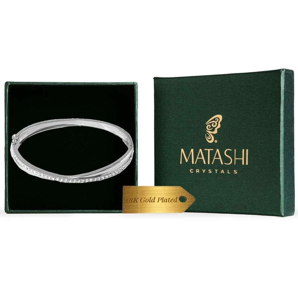 18k White Gold Plated Charming Double Bangle With Sparkling Crystals By Matashi