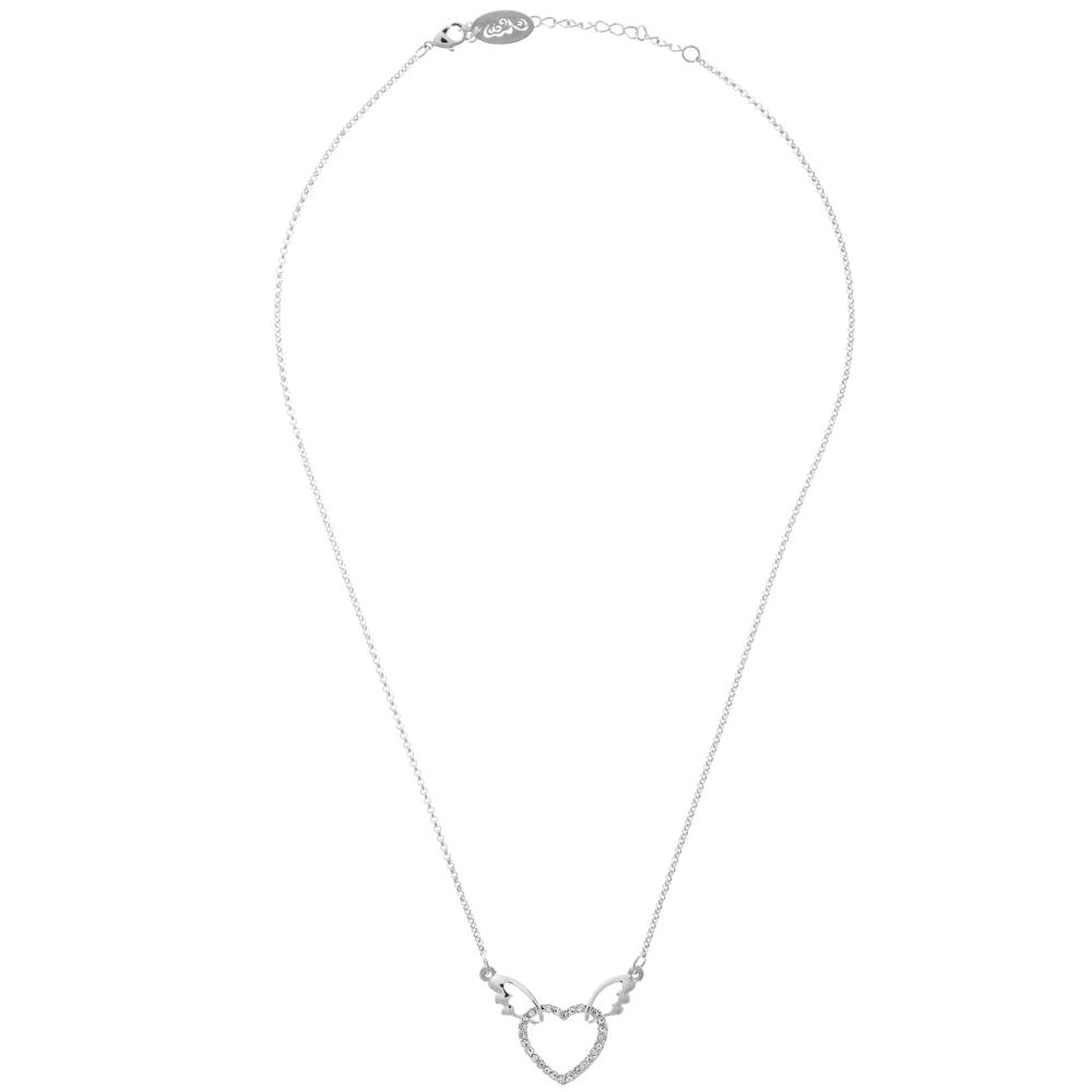 Rhodium Plated Necklace With Winged Heart Design With A 16 Extendable Chain And High Quality Clear Crystals By Matashi