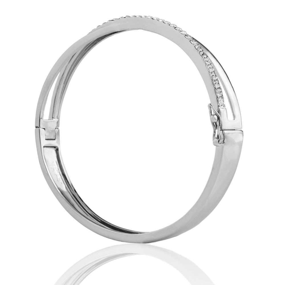18k White Gold Plated Charming Double Bangle With Sparkling Crystals By Matashi