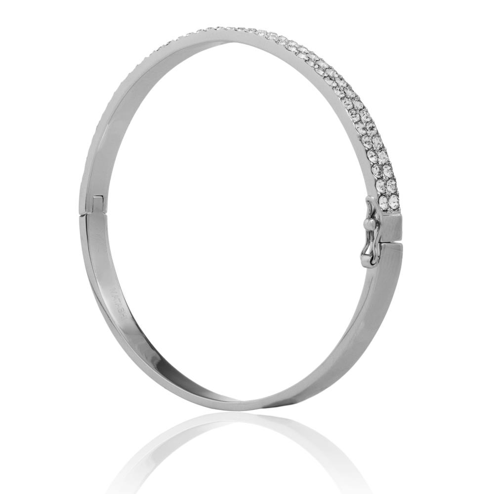 18k White Gold Plated Luxurious Cuff Bangle Bracelet With 2 Rows Of Sparkling Crystal Pave Design For Women By Matashi