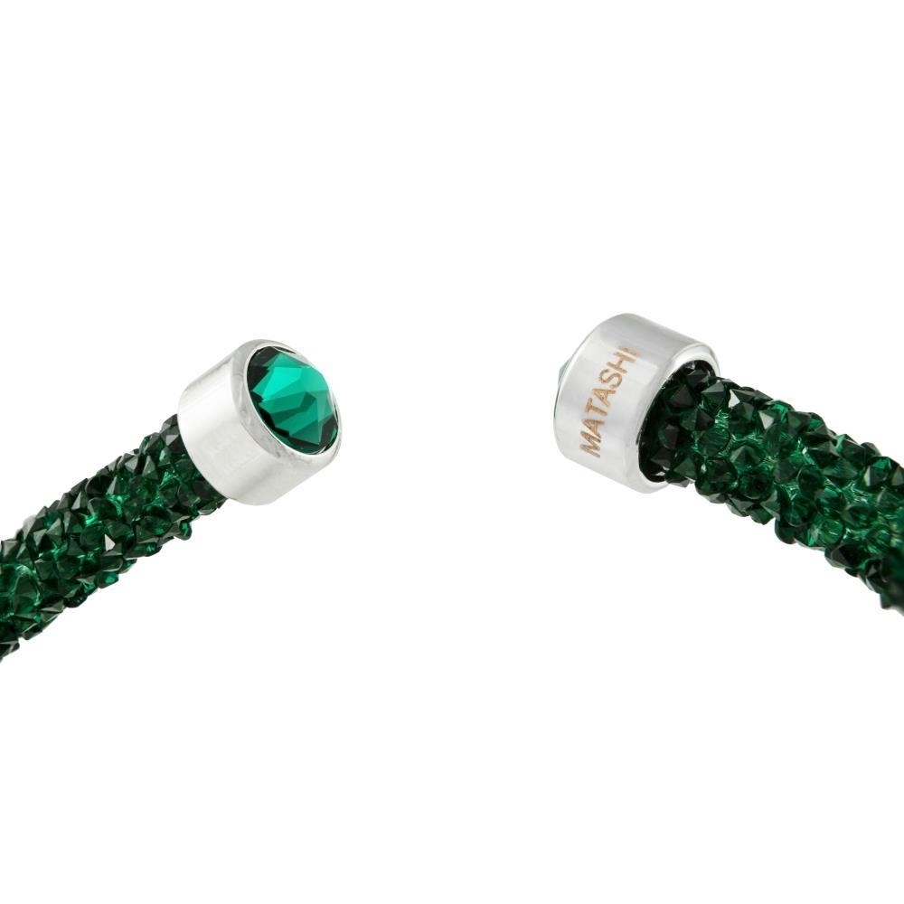 Green Glittery Luxurious Crystal Bangle Bracelet By Matashi