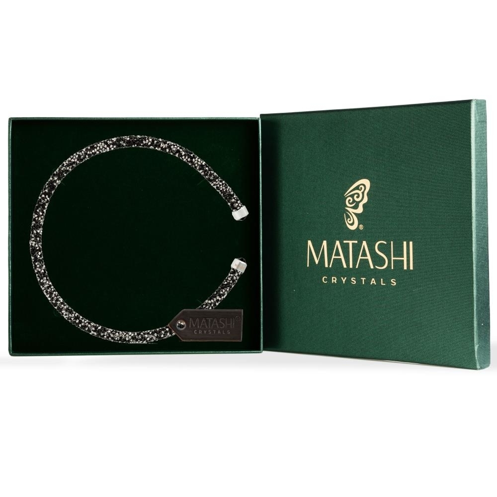Ore Black Glittery Luxurious Crystal Bangle Bracelet By Matashi