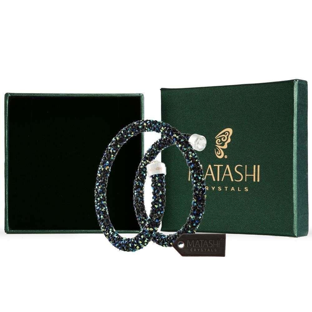 Mataski Krysta Blue And Black Wrap Around Luxurious Crystal Bracelet By Matashi