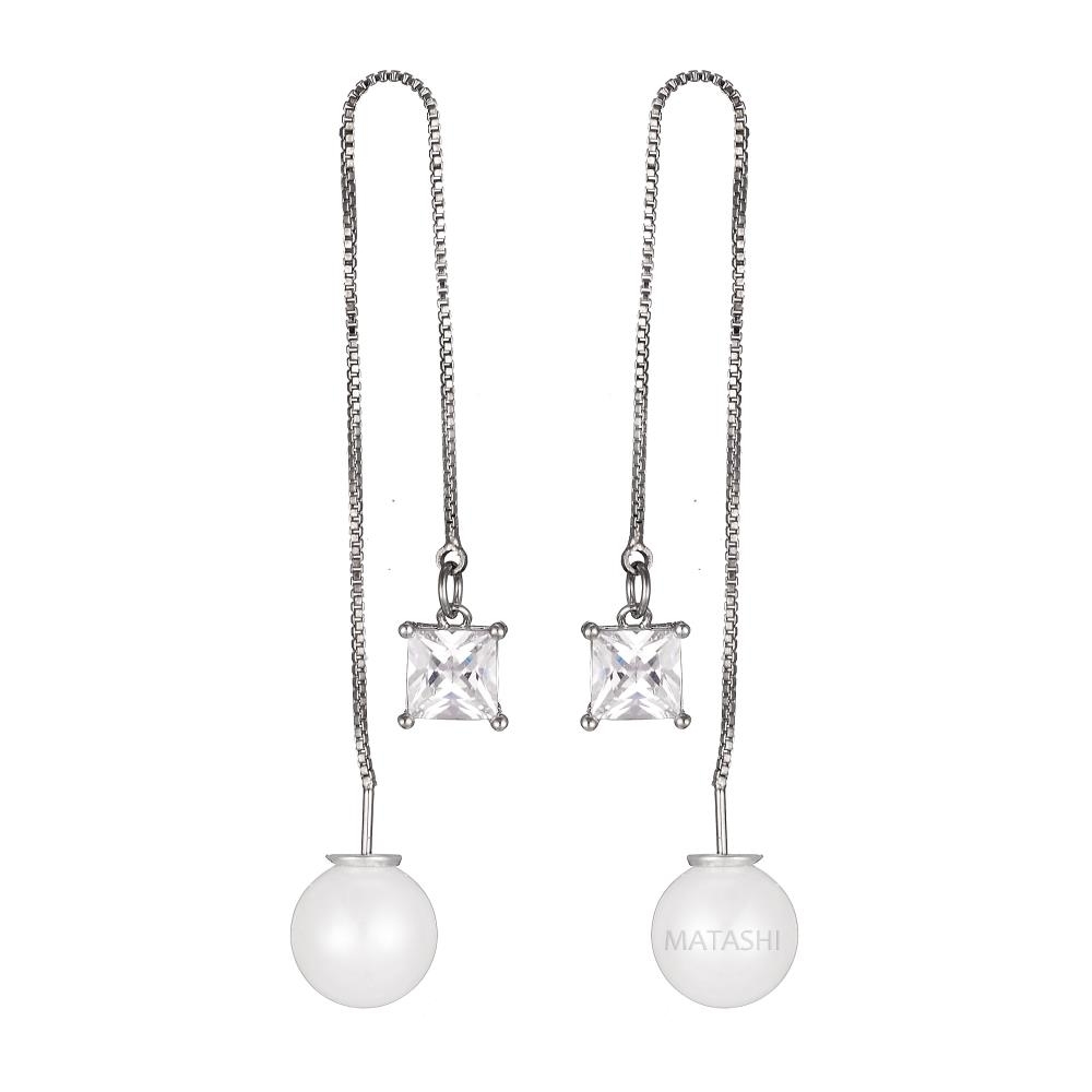 Linear Cubic Zirconia And Bold Pearl Back Drop Earnings For Women