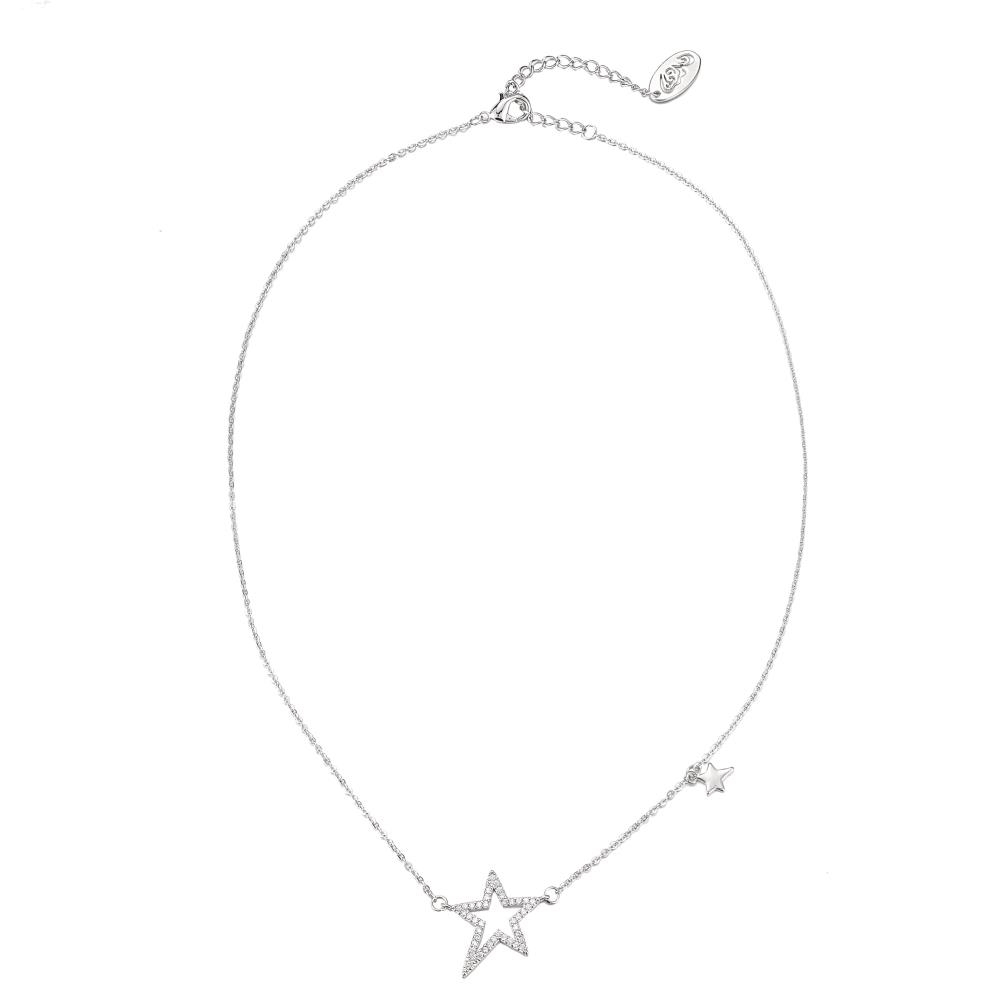 Rhodium Plated CZ Star Chain Necklace For Women - Chic CZ Pendant For Women With Adjustable Chain