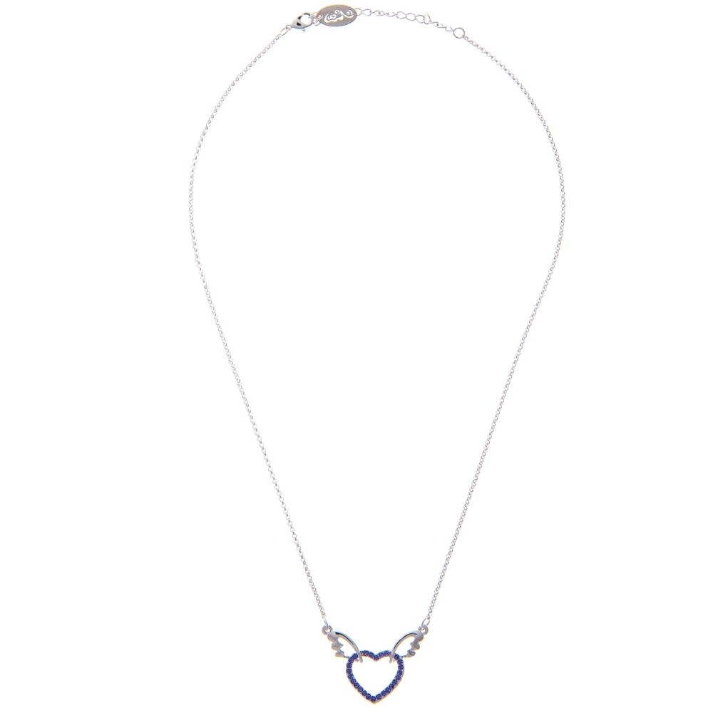 Rhodium Plated Necklace With Winged Heart Design With A 16 Extendable Chain And High Quality Purple Crystals By Matashi