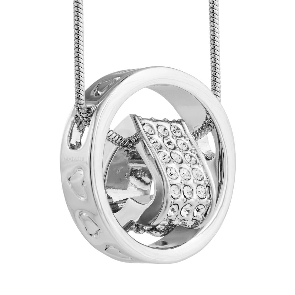 Rhodium Plated Necklace With Suspended 3D Heart Design With A 16 Extendable Chain And High Quality Crystals By Matashi