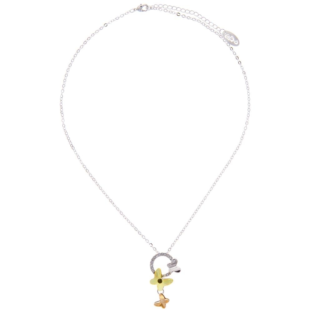 Rhodium Plated Necklace With Yellow Fluttering Butterflies Design With A 16 Extendable Chain And High Quality Crystals By Matashi