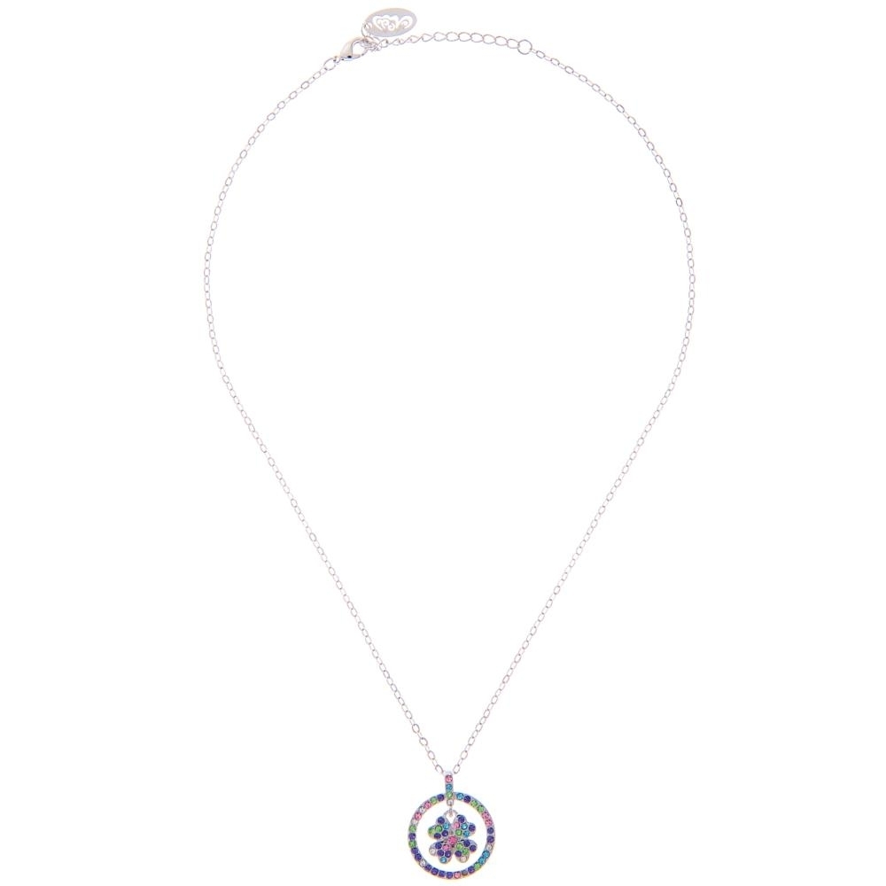 Rhodium Plated Necklace With Round 'Lucky Four Leaf Clover' Design Pendant With A 16 Extendable Chain And High Quality