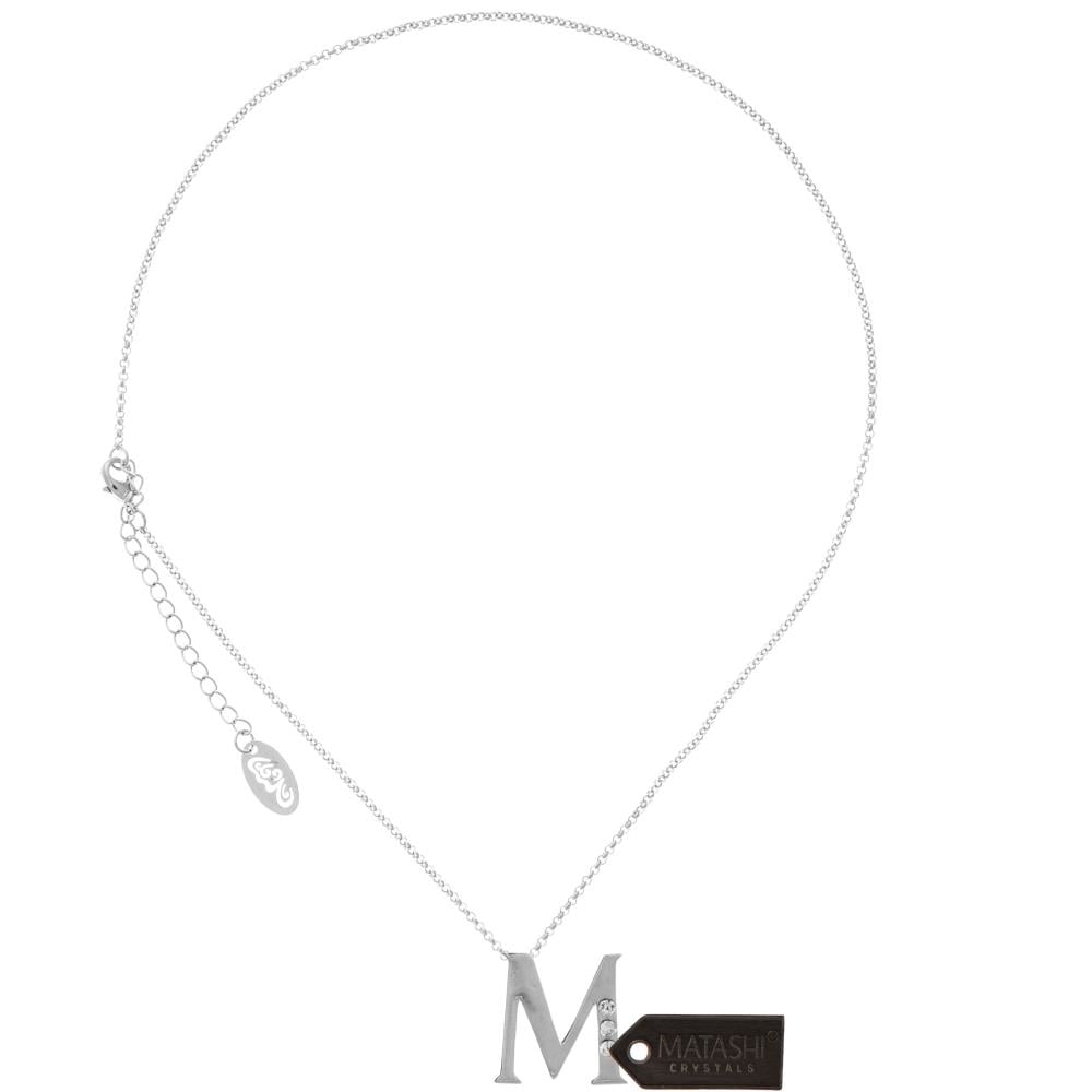 Rhodium Plated Necklace With Personalized Letter B Initial Design With A 16 Extendable Chain And High Quality Clear Crystals By Matashi