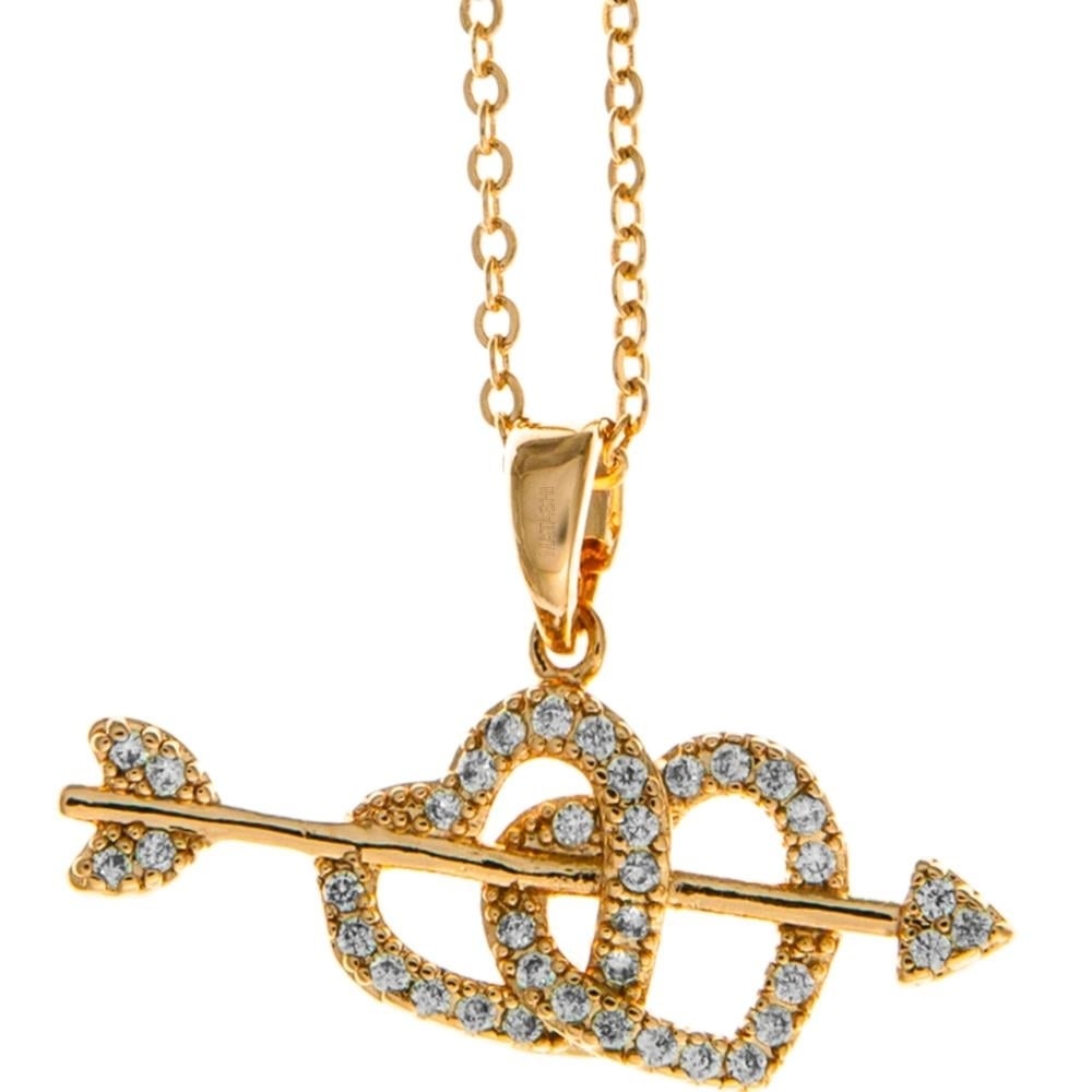 Rose Gold Plated Necklace With Cupid's Arrow Double Heart Design With A 16 Extendable Chain And High Quality Crystals By Matashi